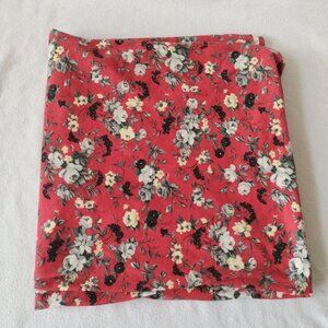 Red Floral Jersey 58" x 60" w Gray Pale Yellow Roses Unique Fabric